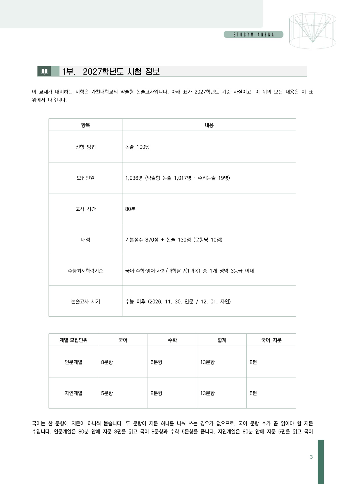 가천대 2027학년도 시험 정보