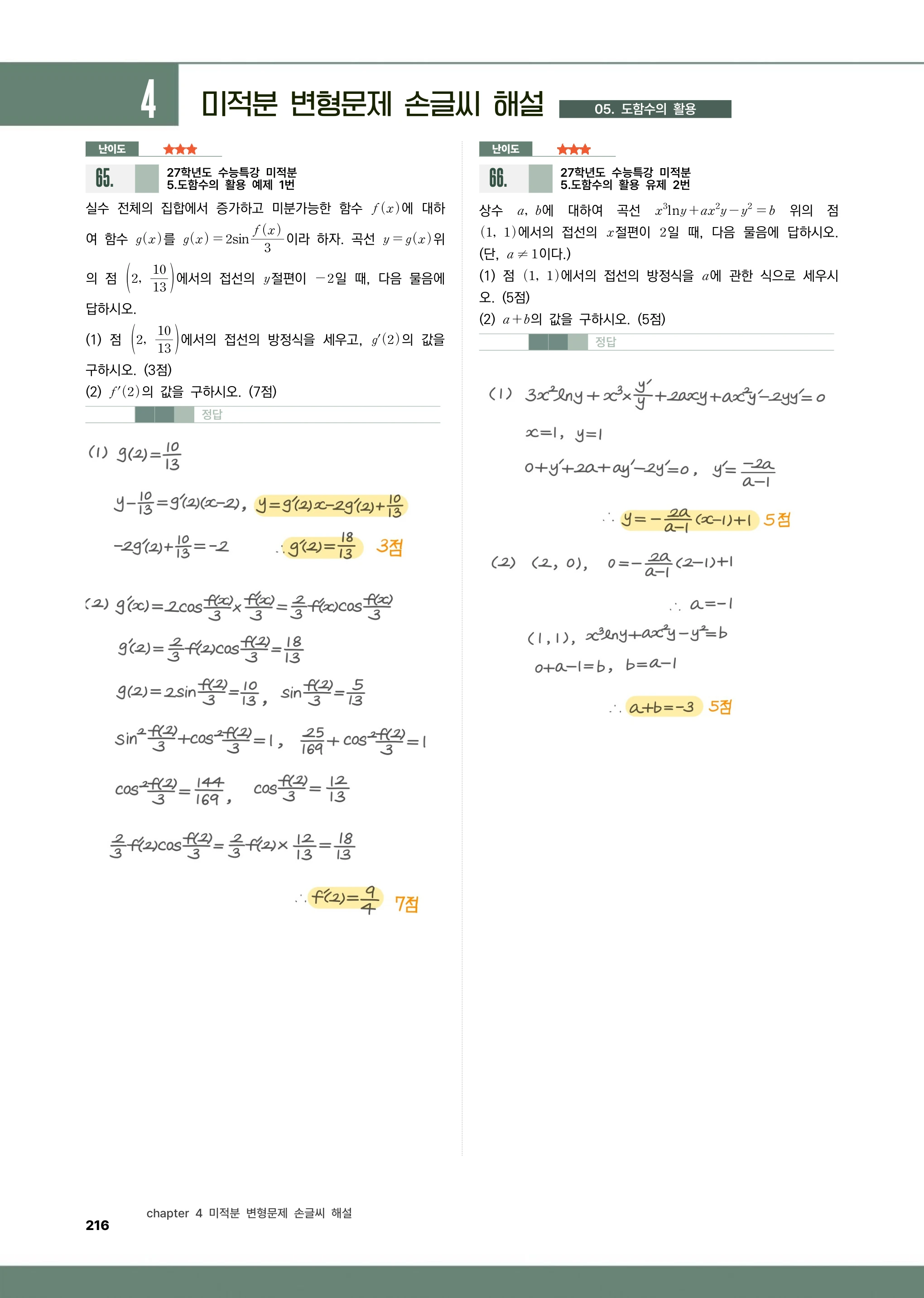 국민대 자연 부스터 도함수의 활용 손글씨 해설 예시