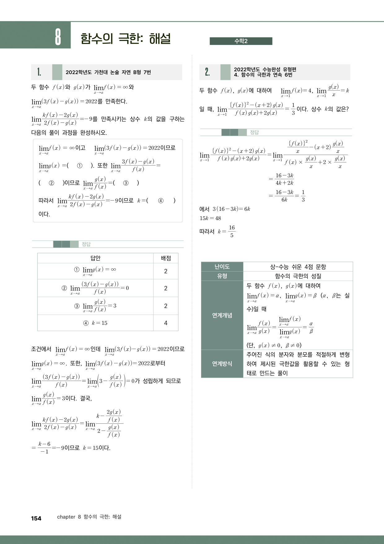 가천대 수학Ⅱ 타이핑 해설과 채점 기준표